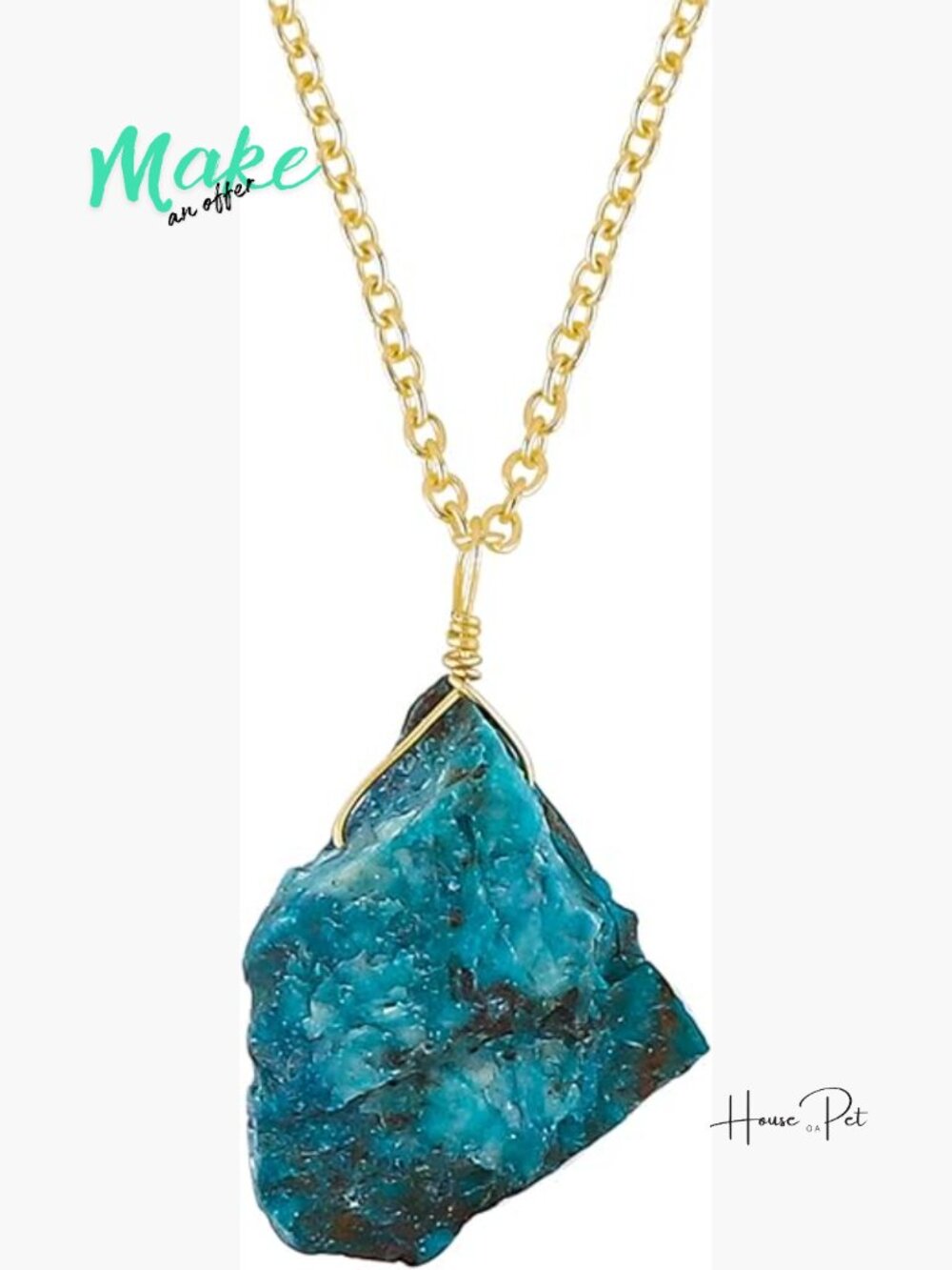 Natural Raw Gemstone Pendant Necklace Rough Crystal Gold Plated Chain 18 Inch